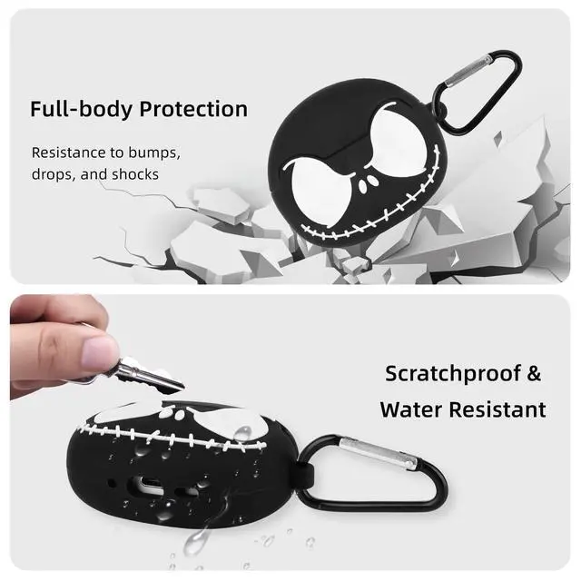 Alt view image 6 of 7 - for AirPods Pro 3 Case Cover with Cleaner kit, Soft Silicone, Black | Eyes Glowing in the Dark, 3D Funny Skull Cute Case for AirPod Pro 3 Case for Women Men