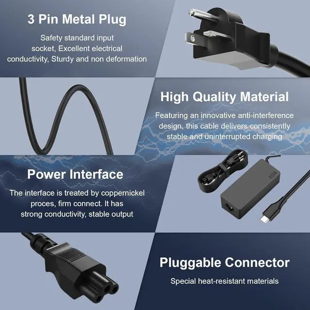 Alt view image 3 of 7 - 65W USB C Laptop Charger Compatible with HP ProBook 4 G1i/G1i/G1a 14 16 | Fit for EliteBook 6 8 G1i/G2i/G1a/G2a/X/Ultra/X Flip 13 14 16,ProBook 465 460 455 450 445 440 G9 G10 G11 Adapter