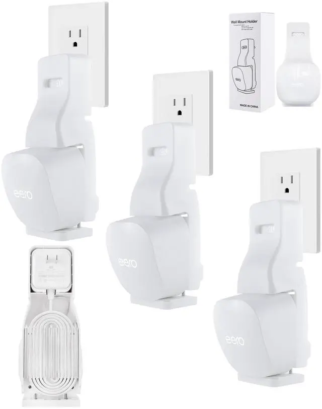 Main image of Outlet Wall Mount Holder - Plug-to-Adapter First, Only for eero 7/ eero 6 & 6+/ eero Pro 6e & Pro 6/ eero Mesh Wi-Fi System, No Messy Wires & Space Saving (3 Pack)
