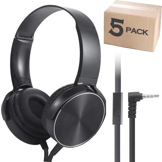 Main image of Kids Bulk Headphones with Microphone 5 Pack for School Boys Girls, Kids Online Learning Headset with Mic Stereo Sound, 3.5mm Audio Jack for Smartphone, Tablet, Kindle, Computer (OH450,Black)