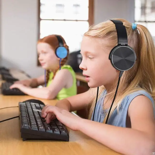 Alt view image 6 of 7 - Kids Bulk Headphones with Microphone 5 Pack for School Boys Girls, Kids Online Learning Headset with Mic Stereo Sound, 3.5mm Audio Jack for Smartphone, Tablet, Kindle, Computer (OH450,Black)