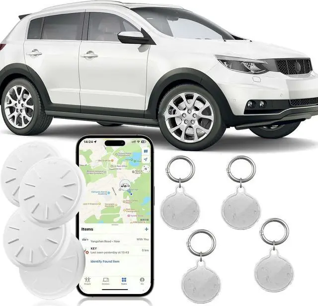 Main image of Tracker Tags-4 Pack, Item Tracker with Waterproof Case for Your Keys, Wallet etc, Luggage Trackers Works with Find My APP (iOS Only)