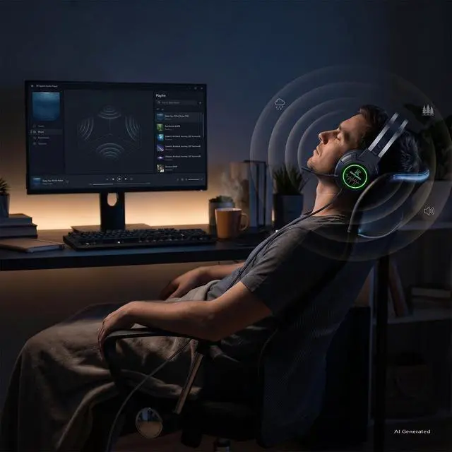 Alt view image 5 of 6 - Gaming Headset,Comfortable Gaming Headphone: 7.1 Surround Sound | Self-Adjusting Suspension Headband,50MM Drivers&Noise Canceling Mic,Cool RGB lighting,One-Key Volume Roller,Wired USB