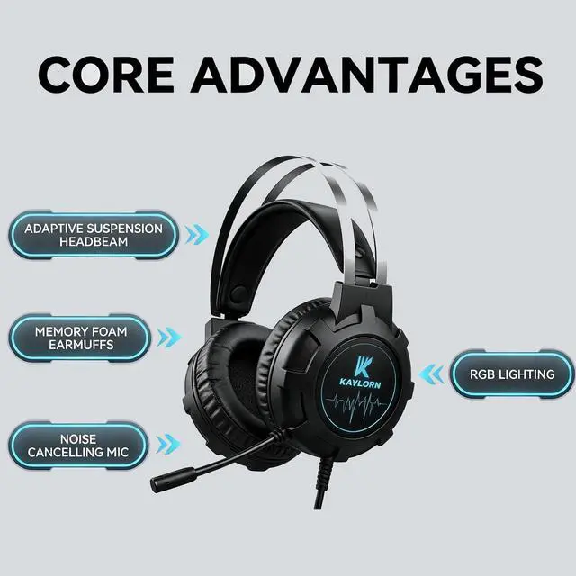 Alt view image 4 of 6 - Gaming Headset,Comfortable Gaming Headphone: 7.1 Surround Sound | Self-Adjusting Suspension Headband,50MM Drivers&Noise Canceling Mic,Cool RGB lighting,One-Key Volume Roller,Wired USB