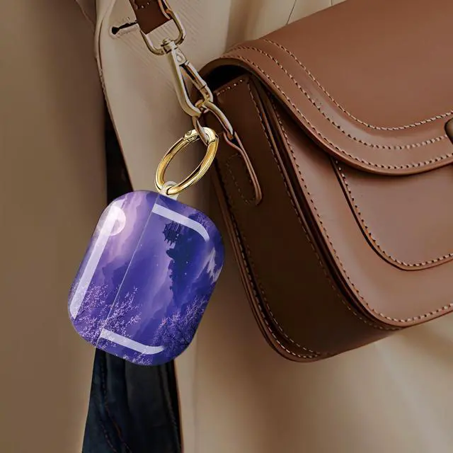 Alt view image 6 of 7 - Case Compatible with AirPod Pro 3 2025, Cute Protective Cover with Keychain for AirPod Pro 3rd Generation, Full Protection Case for Women Girls(Purple Moonlight Cherry Blossom Landscape)