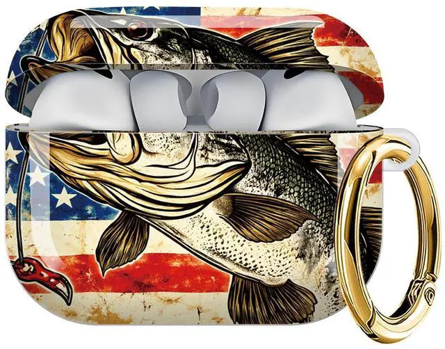 Main image of Case Compatible with AirPod Pro 3 2025, Cute Protective Cover with Keychain for AirPod Pro 3rd Generation, Full Protection Case for Women Girls(American Flag Fish Fishing)