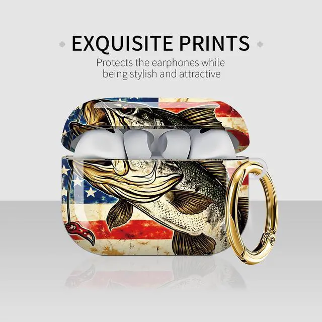 Alt view image 3 of 7 - Case Compatible with AirPod Pro 3 2025, Cute Protective Cover with Keychain for AirPod Pro 3rd Generation, Full Protection Case for Women Girls(American Flag Fish Fishing)