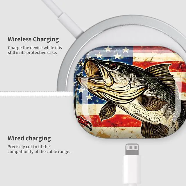 Alt view image 4 of 7 - Case Compatible with AirPod Pro 3 2025, Cute Protective Cover with Keychain for AirPod Pro 3rd Generation, Full Protection Case for Women Girls(American Flag Fish Fishing)