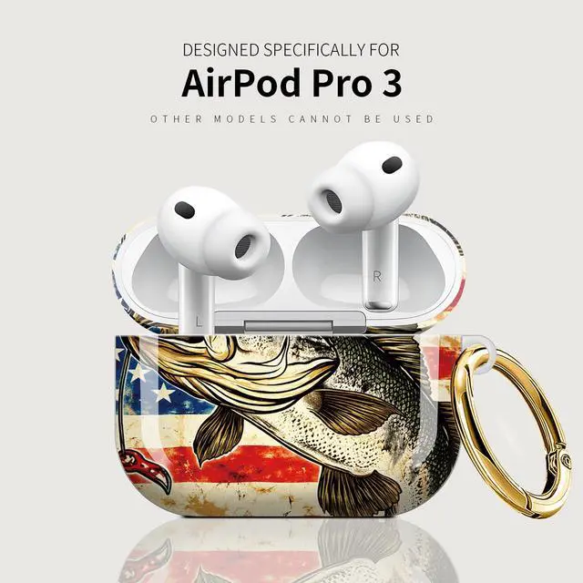 Alt view image 5 of 7 - Case Compatible with AirPod Pro 3 2025, Cute Protective Cover with Keychain for AirPod Pro 3rd Generation, Full Protection Case for Women Girls(American Flag Fish Fishing)