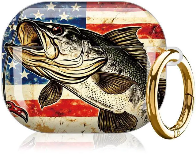 Alt view image 7 of 7 - Case Compatible with AirPod Pro 3 2025, Cute Protective Cover with Keychain for AirPod Pro 3rd Generation, Full Protection Case for Women Girls(American Flag Fish Fishing)