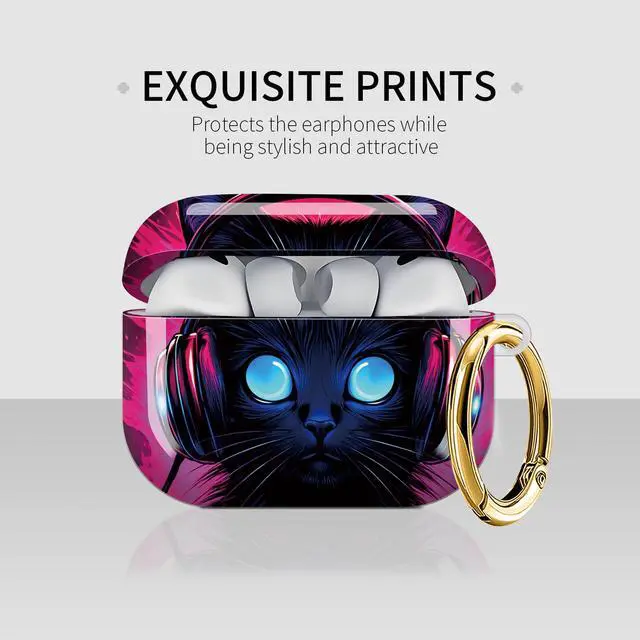 Alt view image 3 of 7 - Case Compatible with AirPod Pro 3 2025, Cute Protective Cover with Keychain for AirPod Pro 3rd Generation, Full Protection Case for Women Girls(Neon Cat)