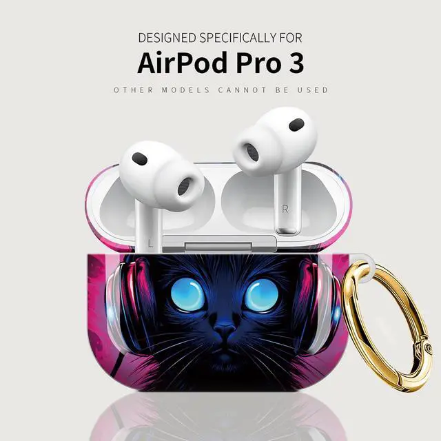 Alt view image 5 of 7 - Case Compatible with AirPod Pro 3 2025, Cute Protective Cover with Keychain for AirPod Pro 3rd Generation, Full Protection Case for Women Girls(Neon Cat)