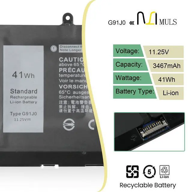 Alt view image 2 of 7 - 41Wh G91J0 Battery for Dell Latitude 3320 3330 3420 3520 Inspiron 3510 3511 3515 3520 3525 3530 5310 5320 5330 5410 5415 5418 5510 5515 5518 5430 5435 7415 7420 7415 7420 7415 Vostro 5620 5625