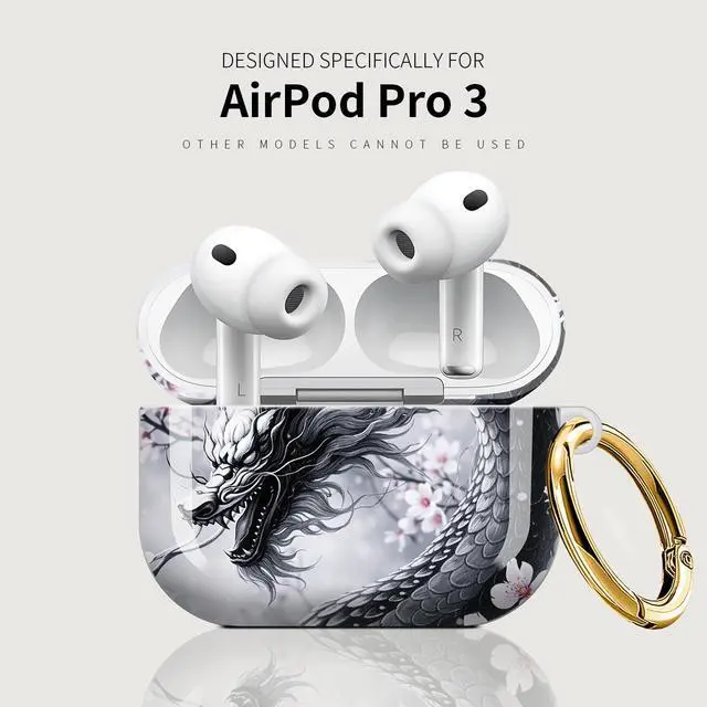 Alt view image 5 of 7 - Case Compatible with AirPod Pro 3 2025, Cute Protective Cover with Keychain for AirPod Pro 3rd Generation, Full Protection Case for Women Girls(Dragon Cherry Blossom Art)