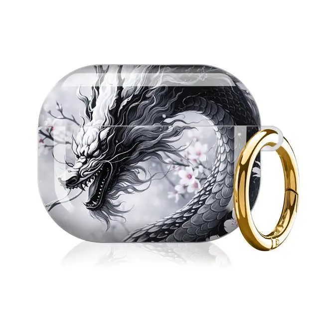 Alt view image 7 of 7 - Case Compatible with AirPod Pro 3 2025, Cute Protective Cover with Keychain for AirPod Pro 3rd Generation, Full Protection Case for Women Girls(Dragon Cherry Blossom Art)