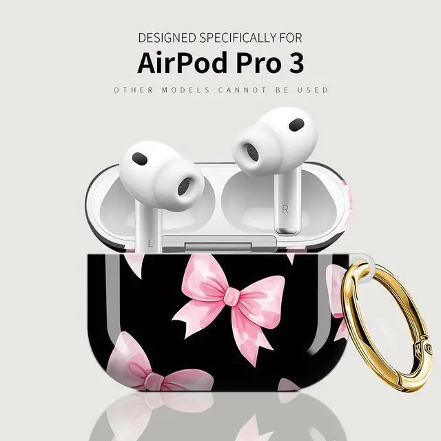 Alt view image 5 of 7 - Case Compatible with AirPod Pro 3 2025, Cute Protective Cover with Keychain for AirPod Pro 3rd Generation, Full Protection Case for Women Girls(Pink Bows)