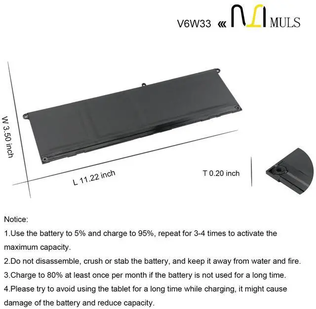 Alt view image 7 of 7 - 54Wh V6W33 Laptop Battery for Dell Latitude 3320 3330 3420 3520 3530 | Inspiron 3510 3511 3515 3520 3525 3535 5310 5410 5410 5510 5515 5518 5410 5625 5630 5635 Vostro 3515 3525 5620 5625