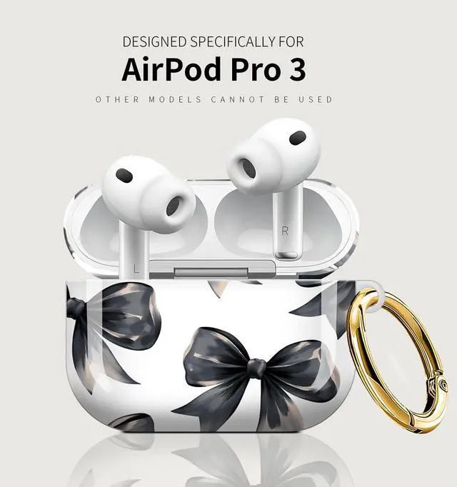 Alt view image 5 of 7 - Case Compatible with AirPod Pro 3 2025, Cute Protective Cover with Keychain for AirPod Pro 3rd Generation, Full Protection Case for Women Girls(Black Bow)