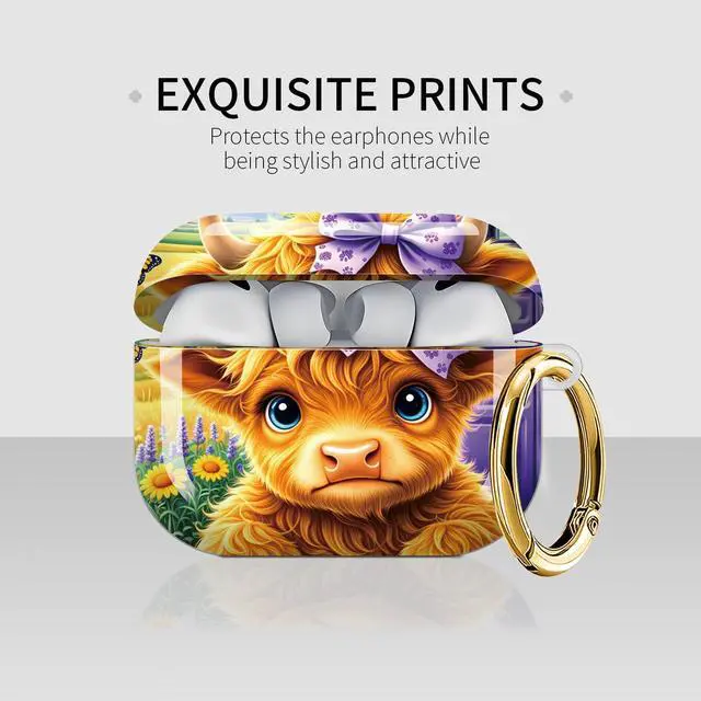 Alt view image 3 of 7 - Case Compatible with AirPod Pro 3 2025, Cute Protective Cover with Keychain for AirPod Pro 3rd Generation, Full Protection Case for Women Girls(Cute Cow with Bow Flowers)