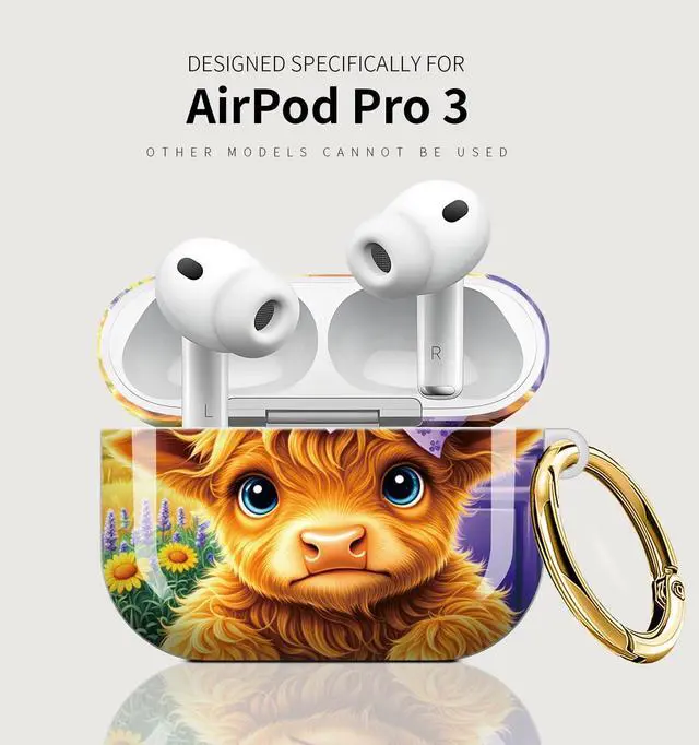 Alt view image 5 of 7 - Case Compatible with AirPod Pro 3 2025, Cute Protective Cover with Keychain for AirPod Pro 3rd Generation, Full Protection Case for Women Girls(Cute Cow with Bow Flowers)