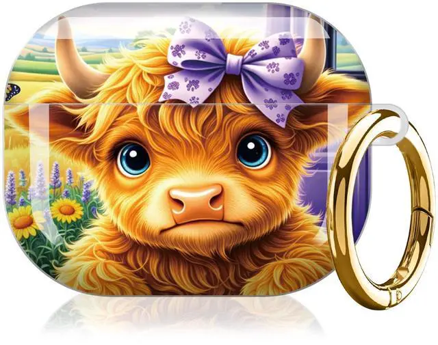 Alt view image 7 of 7 - Case Compatible with AirPod Pro 3 2025, Cute Protective Cover with Keychain for AirPod Pro 3rd Generation, Full Protection Case for Women Girls(Cute Cow with Bow Flowers)