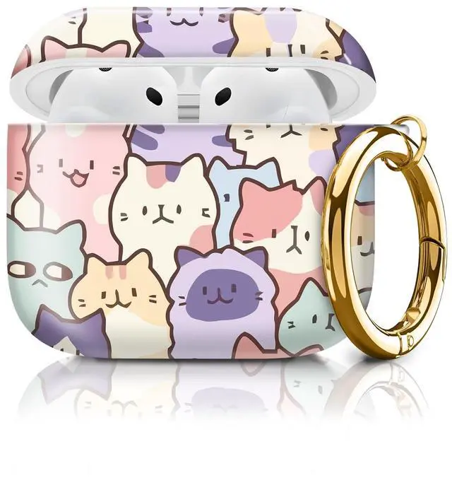 Main image of Compatible with AirPod 4th Generation Case Cover with Keychain, Full Protective Shockproof Wireless Headphone Case for Women Men Girl (Cute Colorful Cat)