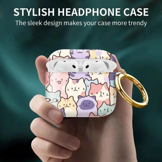 Alt view image 2 of 6 - Compatible with AirPod 4th Generation Case Cover with Keychain, Full Protective Shockproof Wireless Headphone Case for Women Men Girl (Cute Colorful Cat)