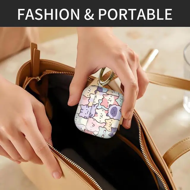 Alt view image 5 of 6 - Compatible with AirPod 4th Generation Case Cover with Keychain, Full Protective Shockproof Wireless Headphone Case for Women Men Girl (Cute Colorful Cat)