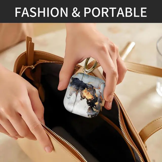 Alt view image 5 of 6 - Compatible with AirPod 4th Generation Case Cover with Keychain, Full Protective Shockproof Wireless Headphone Case for Women Men Girl (Gold Black White Marble)