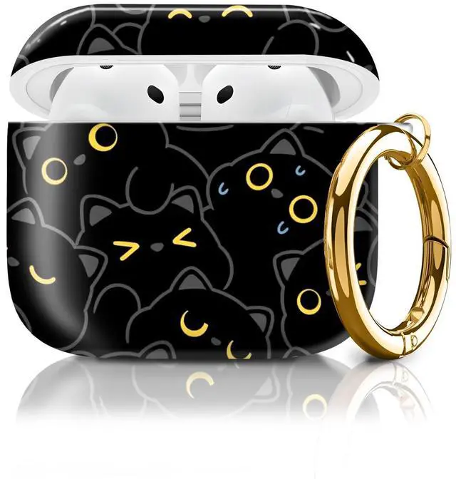 Main image of Compatible with AirPod 4th Generation Case Cover with Keychain, Full Protective Shockproof Wireless Headphone Case for Women Men Girl (Black cat)