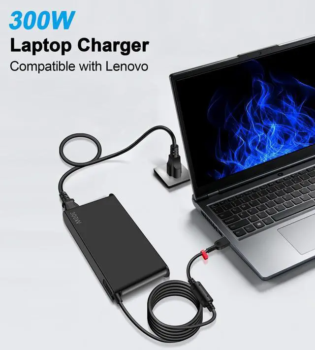 Alt view image 2 of 7 - 300W Slim Tip Laptop Charger Compatible with Lenovo Legion 7 7i 5i 5 pro 15 16 17 R7000P R9000K R9000P Y9000K Y9000X Gaming Laptop ADL300SDC3A SA10R16956 Power Adapter Supply Cord