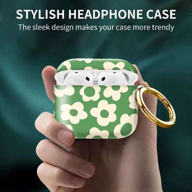 Alt view image 2 of 6 - Compatible with AirPod 4th Generation Case Cover with Keychain, Full Protective Shockproof Wireless Headphone Case for Women Men Girl (Green Groovy Flower)