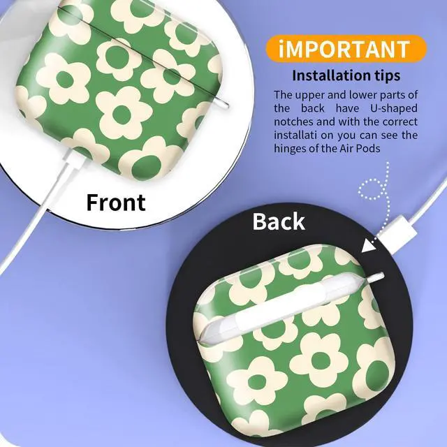 Alt view image 3 of 6 - Compatible with AirPod 4th Generation Case Cover with Keychain, Full Protective Shockproof Wireless Headphone Case for Women Men Girl (Green Groovy Flower)