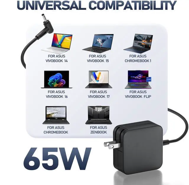 Alt view image 4 of 7 - EERSY 65W Laptop Charger for Asus Vivobook 14 15 17 ZenBook Chromebook | Supports 45W 33W Notebook Power Adapter F1504Z X512D X512DA X1404ZA UX330U M1605YA M515D M712D M509DA Q405U UX430 UX31E UX303