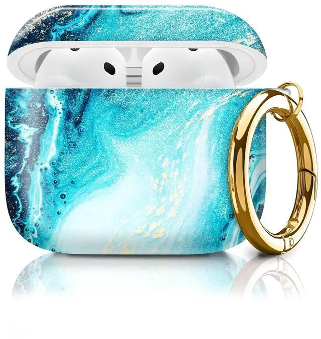 Main image of Compatible with AirPod 4th Generation Case Cover with Keychain, Full Protective Shockproof Wireless Headphone Case for Women Men (Blue Marble)