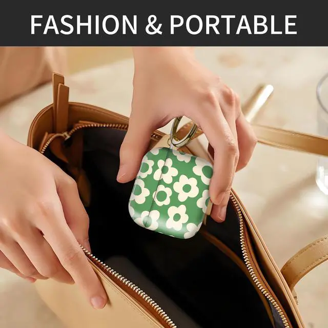 Alt view image 5 of 6 - Compatible with AirPod 4th Generation Case Cover with Keychain, Full Protective Shockproof Wireless Headphone Case for Women Men Girl (Green Groovy Flower)