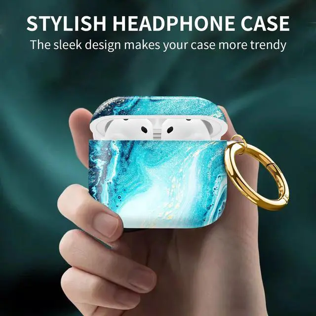Alt view image 2 of 6 - Compatible with AirPod 4th Generation Case Cover with Keychain, Full Protective Shockproof Wireless Headphone Case for Women Men (Blue Marble)