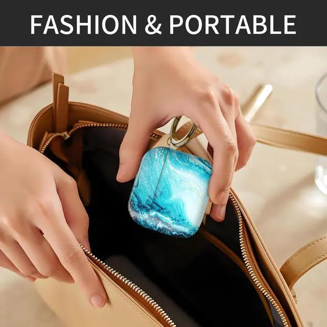Alt view image 5 of 6 - Compatible with AirPod 4th Generation Case Cover with Keychain, Full Protective Shockproof Wireless Headphone Case for Women Men (Blue Marble)