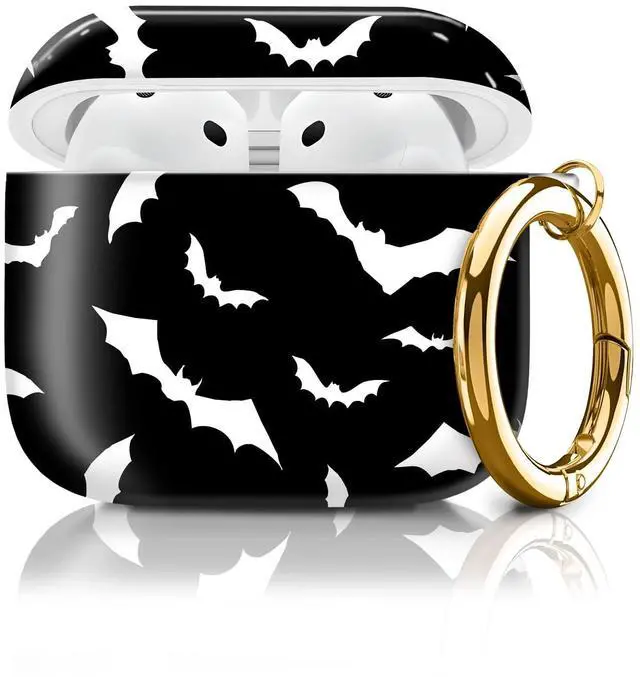 Main image of Compatible with AirPod 4th Generation Case Cover with Keychain, Full Protective Shockproof Wireless Headphone Case for Women Men Girl (Black White Bat)