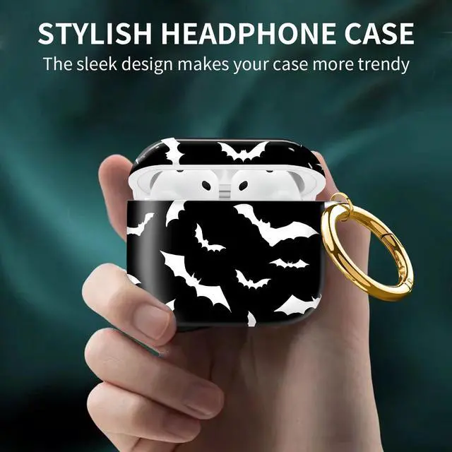 Alt view image 2 of 6 - Compatible with AirPod 4th Generation Case Cover with Keychain, Full Protective Shockproof Wireless Headphone Case for Women Men Girl (Black White Bat)