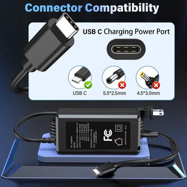 Alt view image 4 of 7 - USB-C Charger Replacement Fit for Lepow Portable Monitor Z1 for InnoView | Power Cord AC Adapter for KYY for ViewSonic for Arzopa for QQH for Newsoul for SideTrak for ZSCMALLS Gaming Computer Monitor