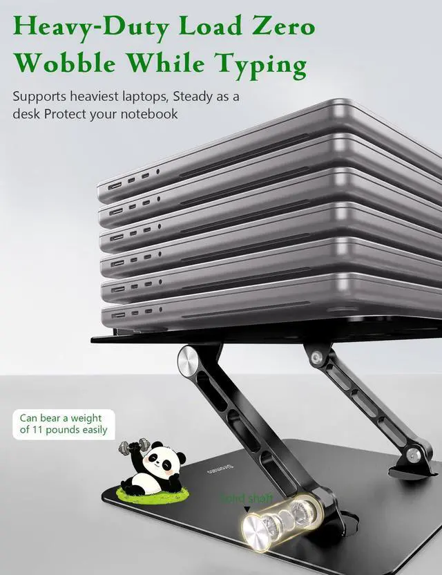 Alt view image 3 of 7 - Stable Laptop Stand for Desk Fit for 10"-16.3" Laptops, Black | Foldable Aluminum Riser Creates an Ergonomic Workspace with Cute Panda Cooling Vent, Fits MacBook Air/Pro, Dell and Lenovo