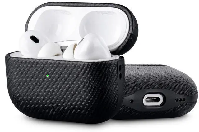 Main image of Edge Series - Hard Case for AirPods Pro 3rd Generation - Black | Artisan Hand-Wrapped Case - Premium Faux Leather - Carbon Fiber Finish - Microfiber-Lined Scratch Protection