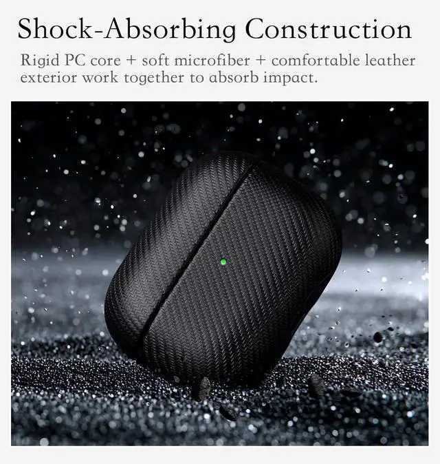 Alt view image 4 of 6 - Edge Series - Hard Case for AirPods Pro 3rd Generation - Black | Artisan Hand-Wrapped Case - Premium Faux Leather - Carbon Fiber Finish - Microfiber-Lined Scratch Protection