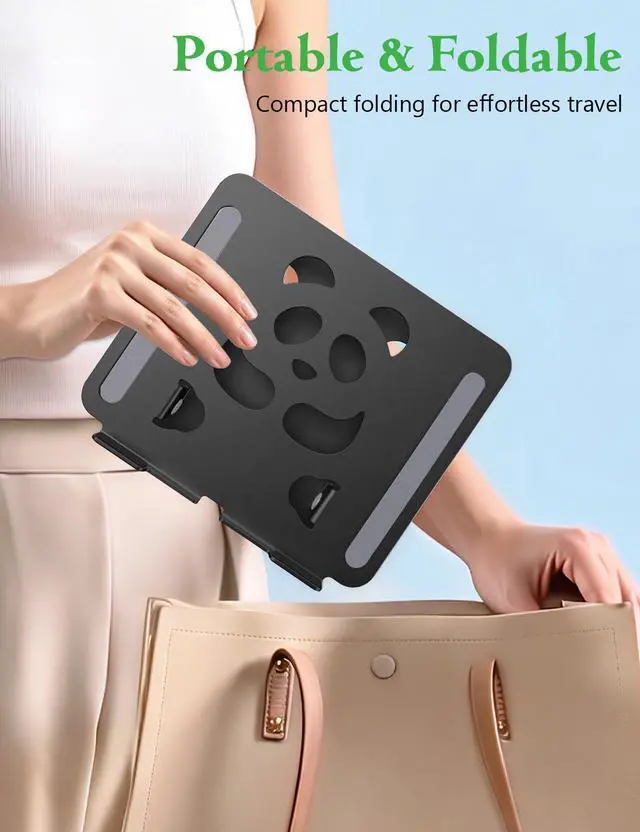 Alt view image 7 of 7 - Stable Laptop Stand for Desk Fit for 10"-16.3" Laptops, Black | Foldable Aluminum Riser Creates an Ergonomic Workspace with Cute Panda Cooling Vent, Fits MacBook Air/Pro, Dell and Lenovo