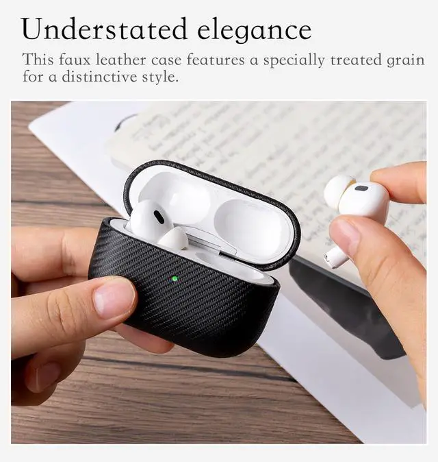 Alt view image 6 of 6 - Edge Series - Hard Case for AirPods Pro 3rd Generation - Black | Artisan Hand-Wrapped Case - Premium Faux Leather - Carbon Fiber Finish - Microfiber-Lined Scratch Protection