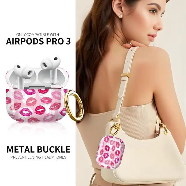 Alt view image 2 of 6 - Compatible with AirPod Pro 3rd Generation Case 2025,Fashion Protective Cover with Keychain, Anti-Scratch, Drop Protection,Shockproof Cover for AirPod Pro 3 Women(Pink Lip)
