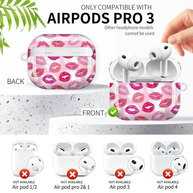Alt view image 3 of 6 - Compatible with AirPod Pro 3rd Generation Case 2025,Fashion Protective Cover with Keychain, Anti-Scratch, Drop Protection,Shockproof Cover for AirPod Pro 3 Women(Pink Lip)