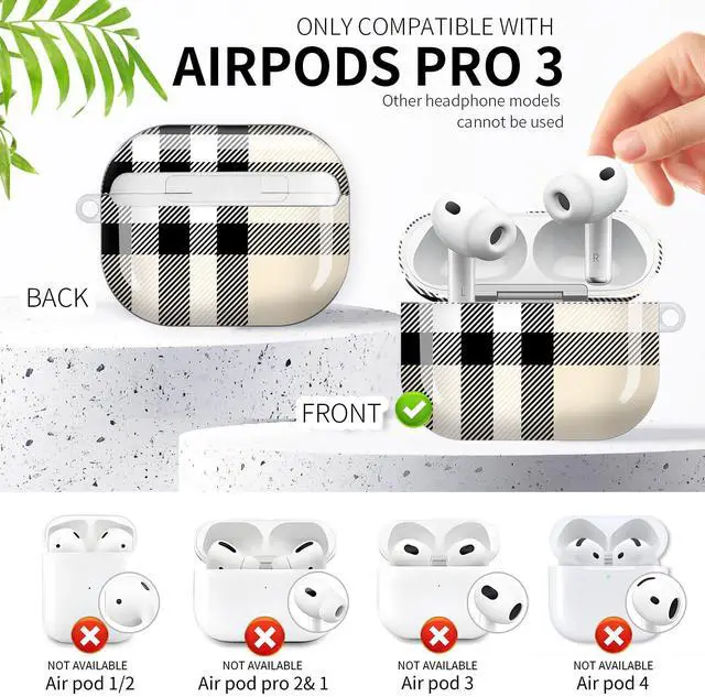 Alt view image 3 of 6 - Compatible with AirPod Pro 3rd Generation Case 2025,Fashion Protective Cover with Keychain, Anti-Scratch, Drop Protection,Shockproof Cover for AirPod Pro 3 Women(Beige Plaid Checkered)