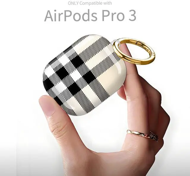 Alt view image 6 of 6 - Compatible with AirPod Pro 3rd Generation Case 2025,Fashion Protective Cover with Keychain, Anti-Scratch, Drop Protection,Shockproof Cover for AirPod Pro 3 Women(Beige Plaid Checkered)